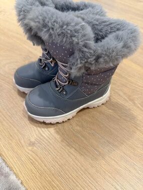 next Gray Faux Fur-Lined Kids Winter Boots